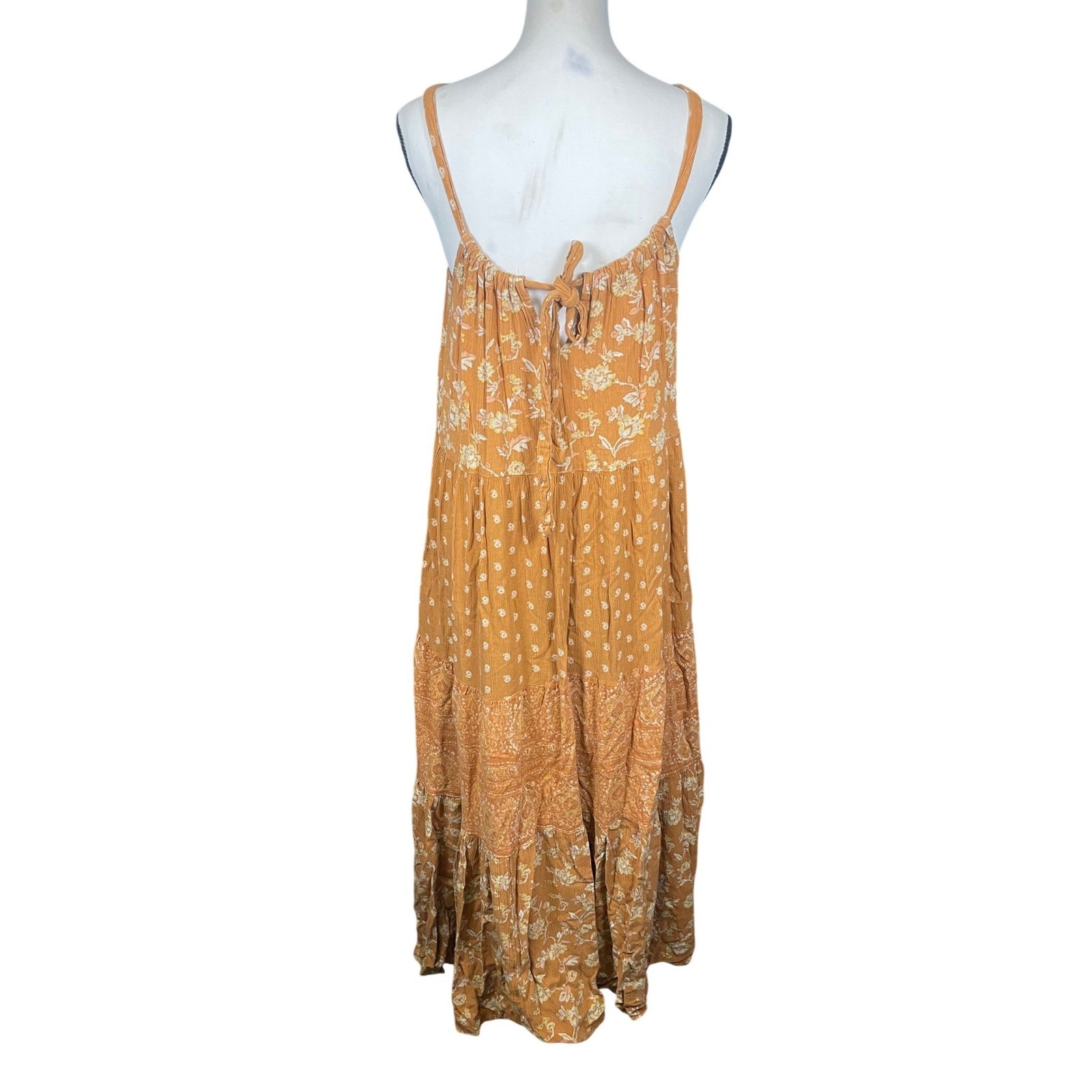 Wonderly Boho Fairy Cottagecore Peasant Tiered Maxi Dress Womens L Orange Tie Bk