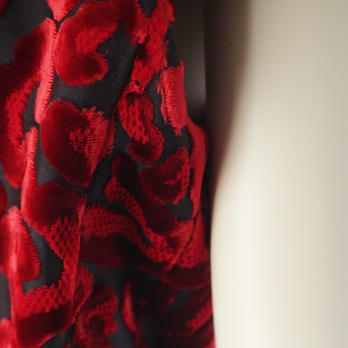 PRADA 2008 Velor flower jacquard one piece dress Red 40