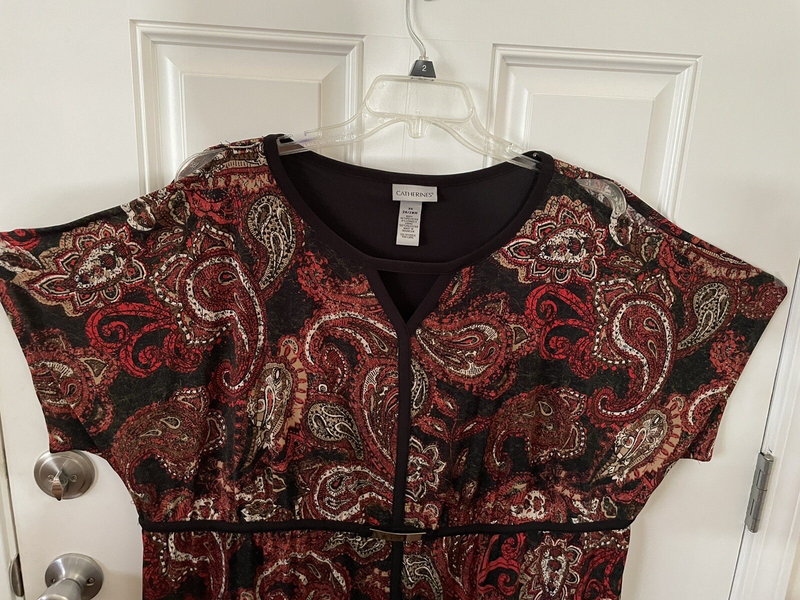 Catherine’s Plus 3X Black And Rust Short Sleeved Long Dress, EUC