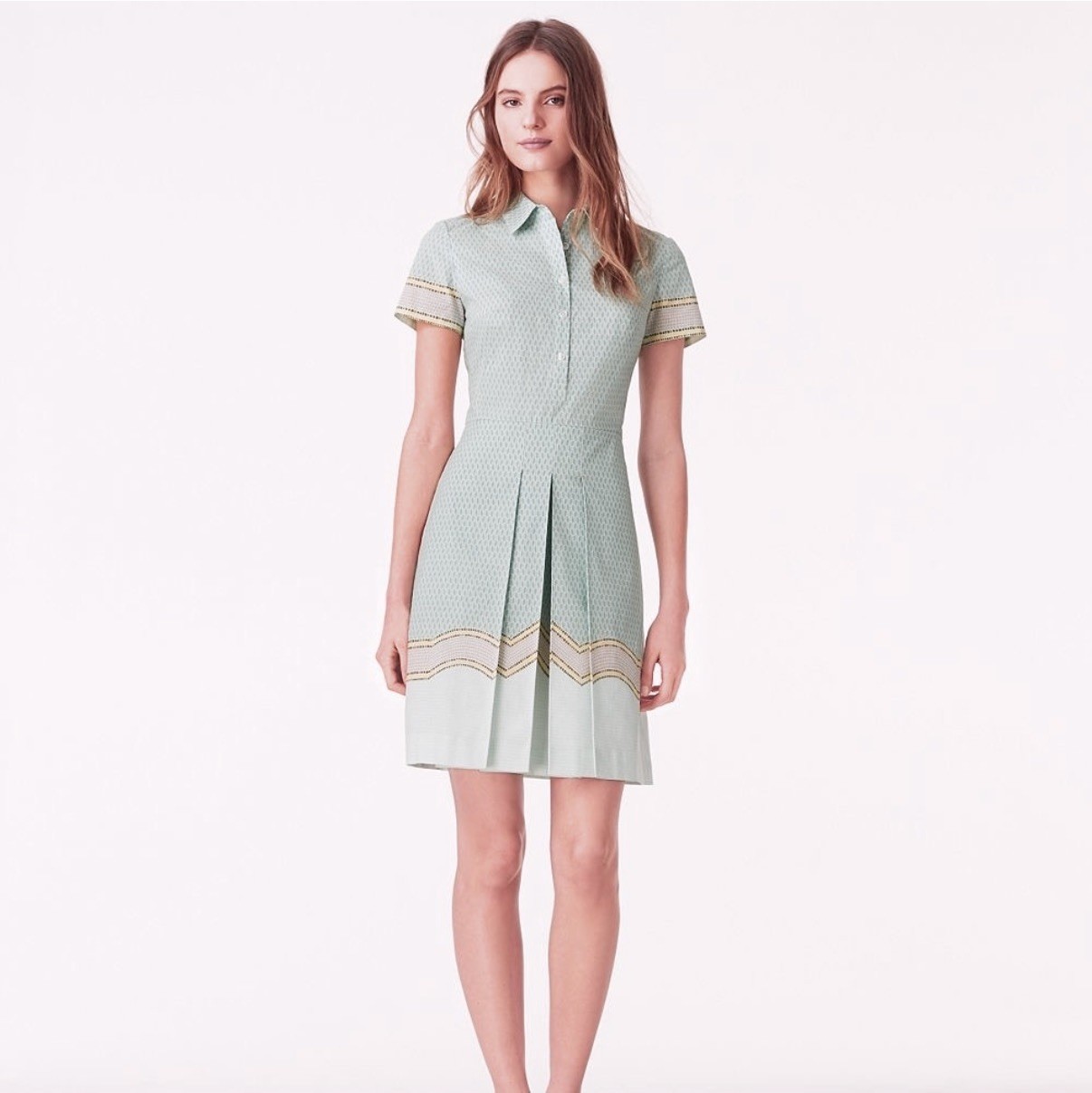 Tory Burch Green Emmy Shore Sarno Pleated Cotton Shirtdress Women’s Size 8