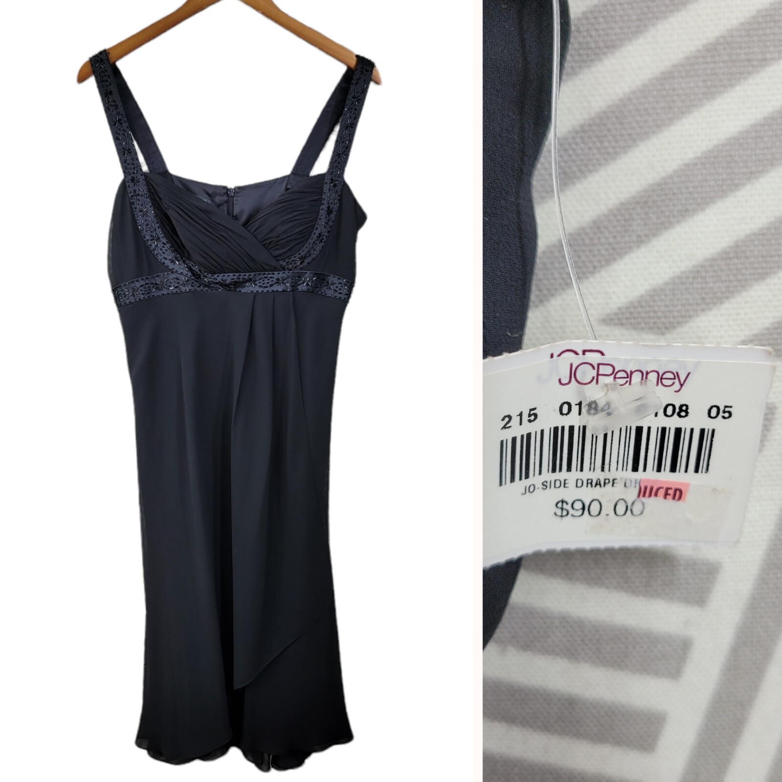 New Jones Wear Dress Size 10 Evening Dress Layered Bow Beaded LBD Black **Flaw