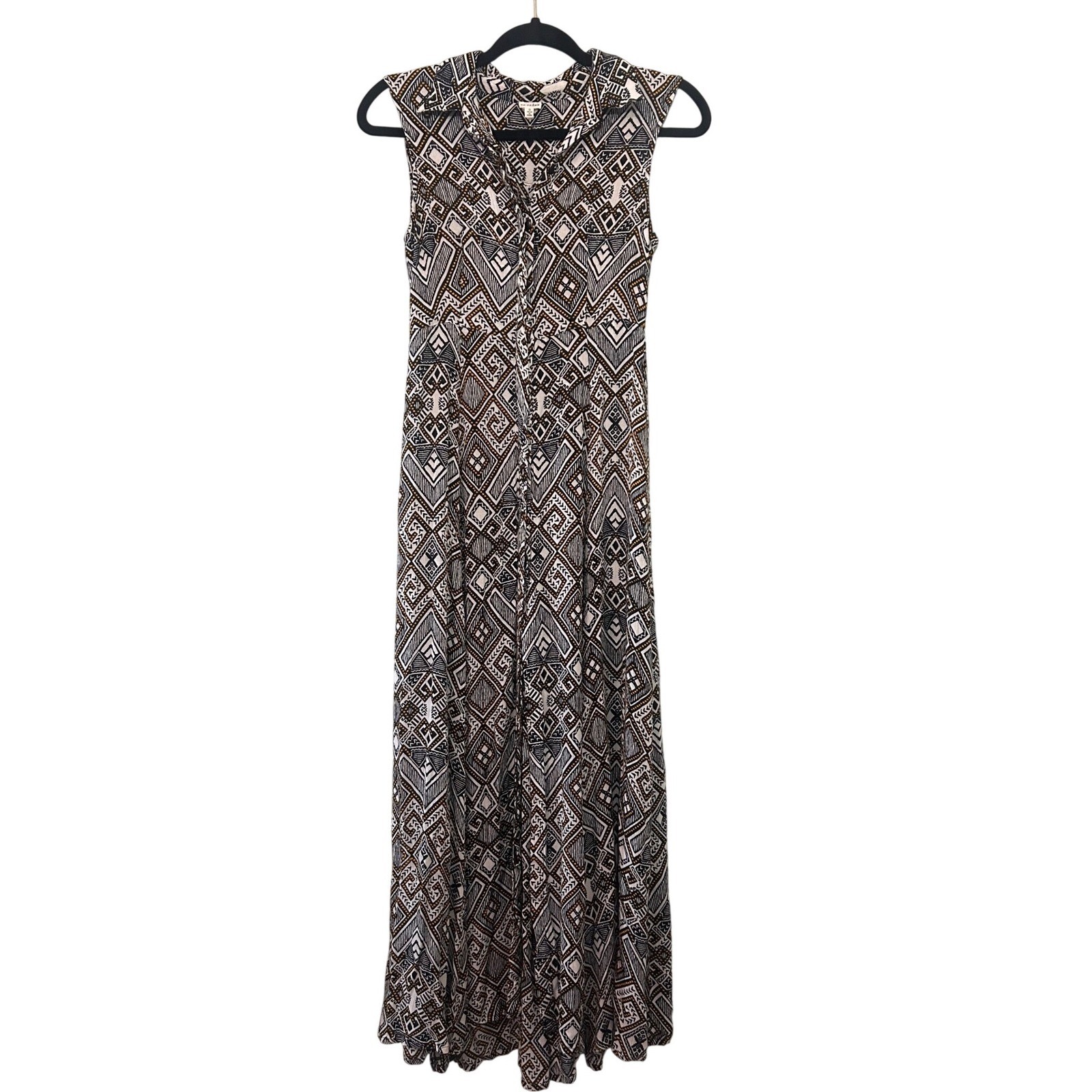 Boho Geo Chic Flowy Maxi Dress Women’s Small Modern Tribal Print