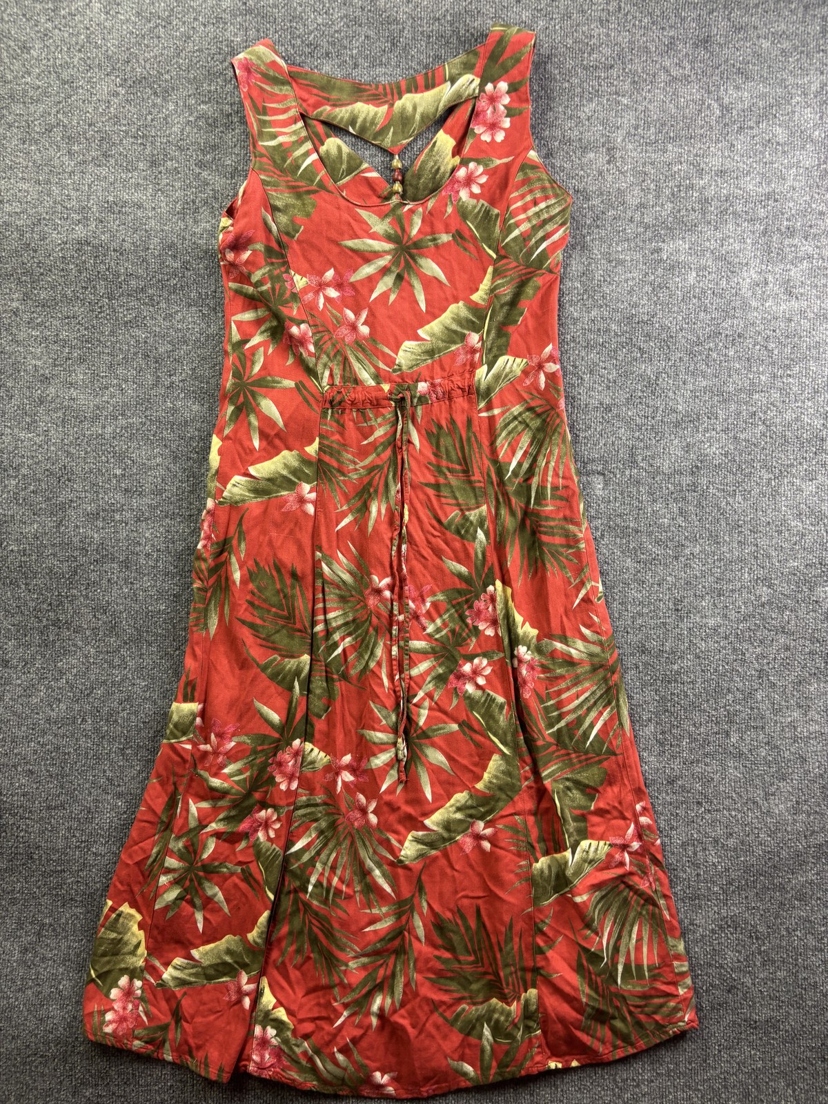 Bahama Beach Dress Womens Small Red Tropical Floral Button Front Midi Sundress