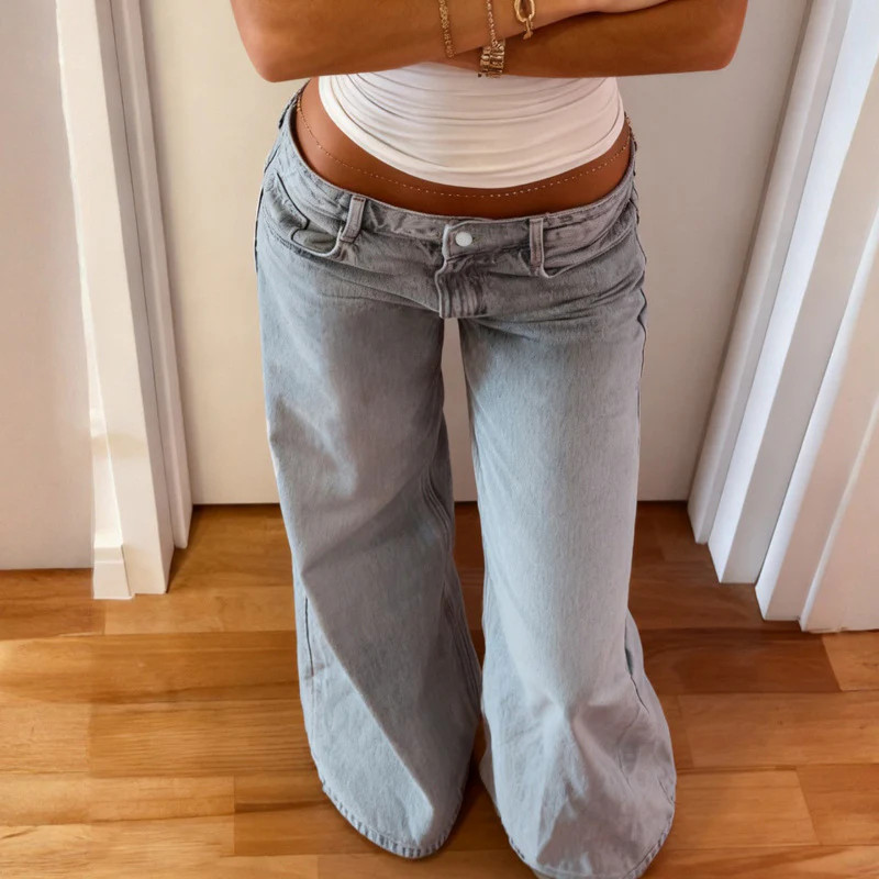 Minimalist Basic Washed DistressedLoose-fitting Straight-leg Pants