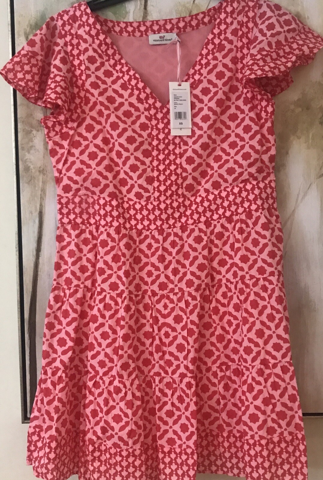 New Vineyard Vines Dress Women’s XS Mix Print Tier Bright Peach