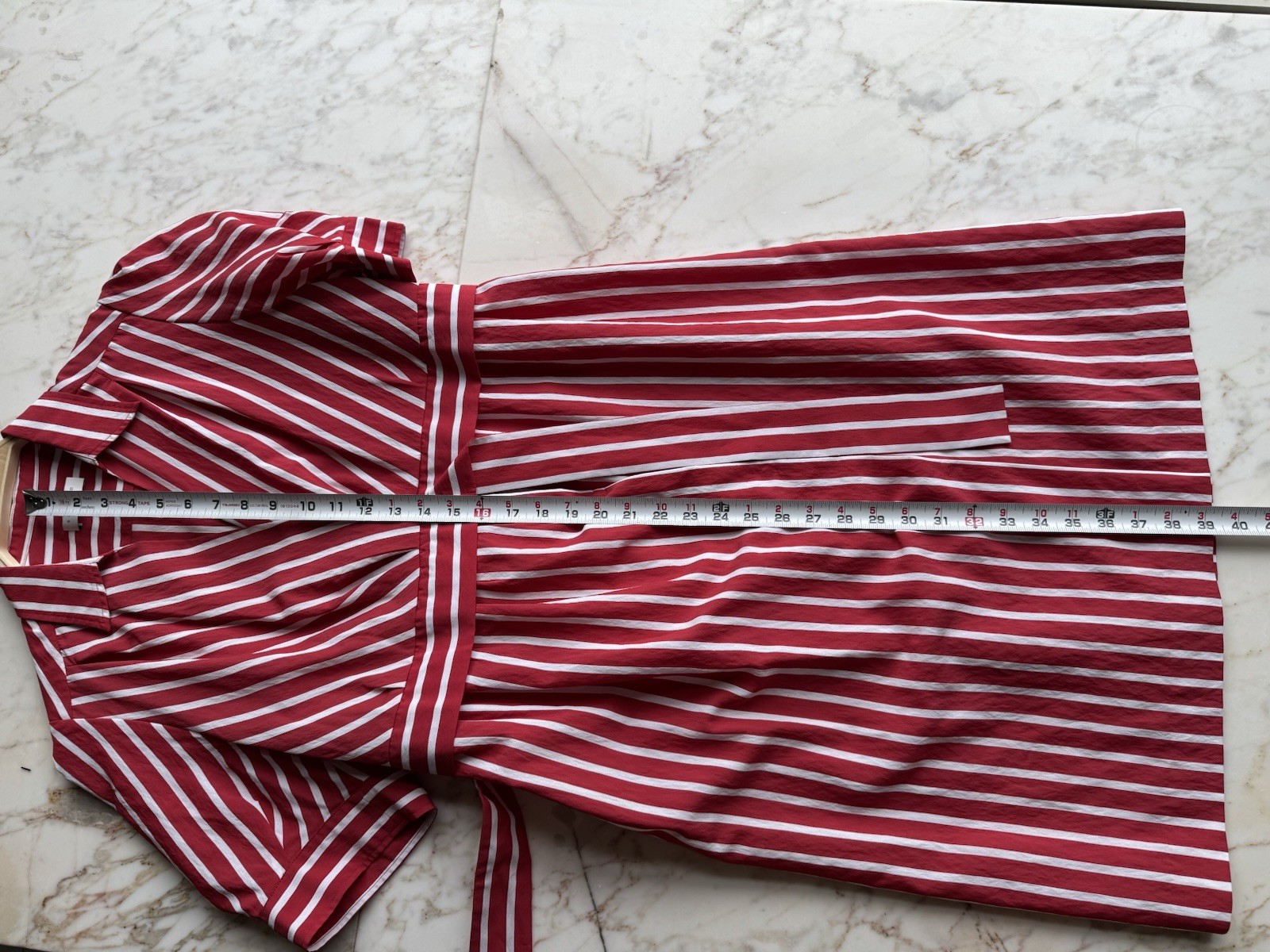 Sandro Paris Red White Striped Wrap Midi Dress Short Sleeve Belted Sz 40 US 8 M