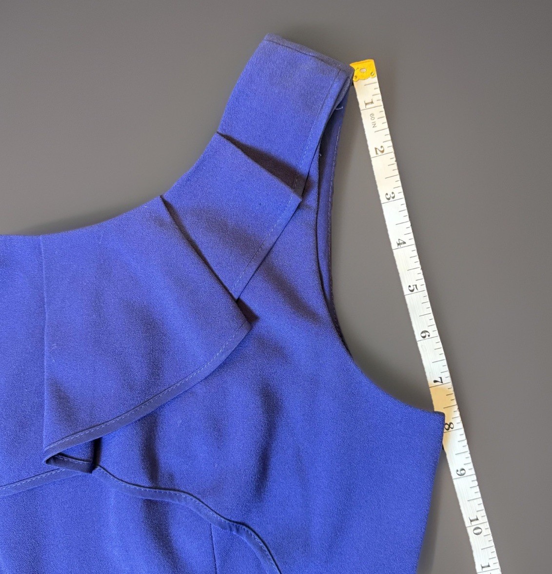 BCBGMAXAZRIA Womens 4 Blue Depth Sheath Dress Asymmetric Ruffle Cocktail Midi