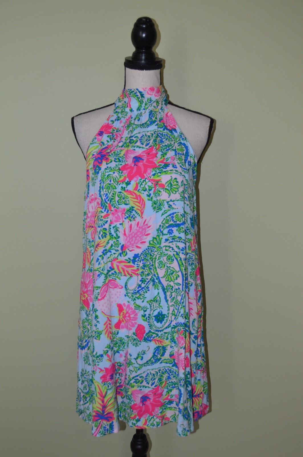 Emily Wonder High Neck Sleeveless Floral Print Shift Dress Sundress Size Medium