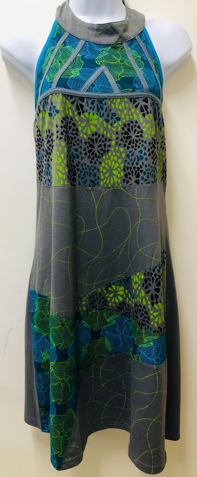 Artisan Cotton Ethnic Designer gray blue summer Dress Made in Nepal SK18-19