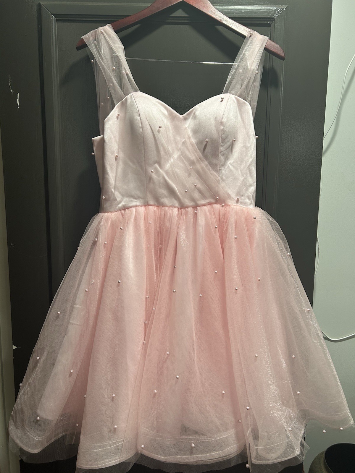 RYANTH Pink Pearl Accented Sleeveless Tulle Short A-Line Dress Size 9