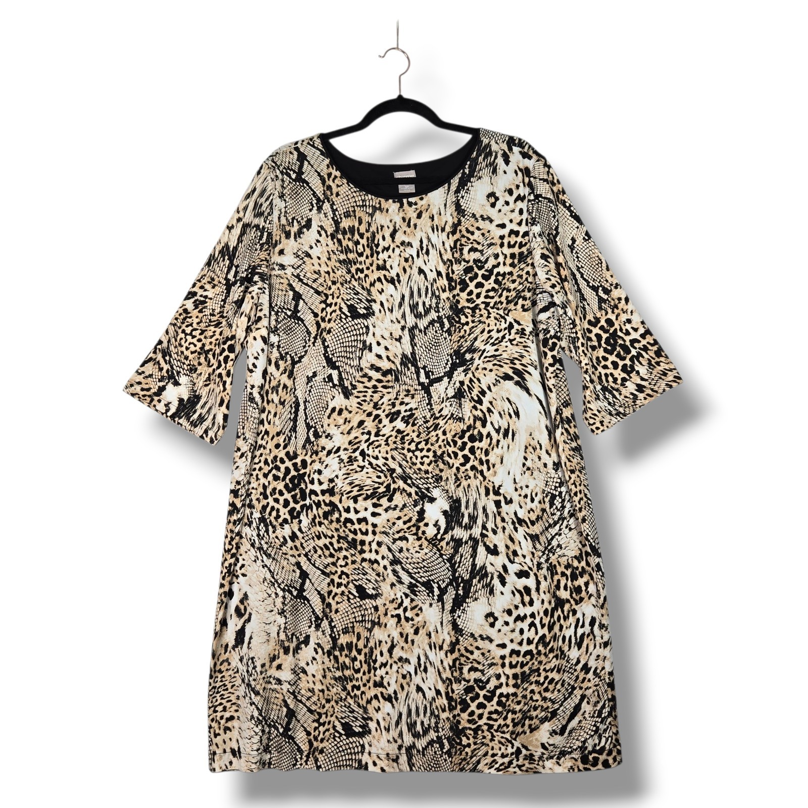 Chico’s Shift Dress Animal Print Elbow Sleeve Knee Length 3P 16 18 Petite XL