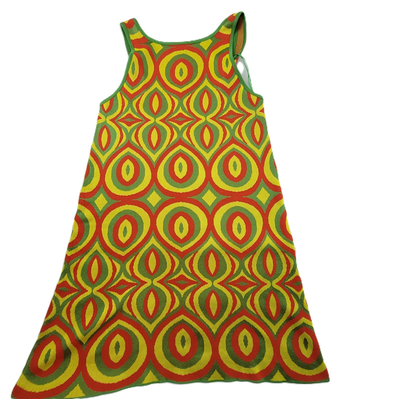Zara Jacquard Knit Mini Dress Size S Retro 60s Mod Boho Citrus Yellow Green Red