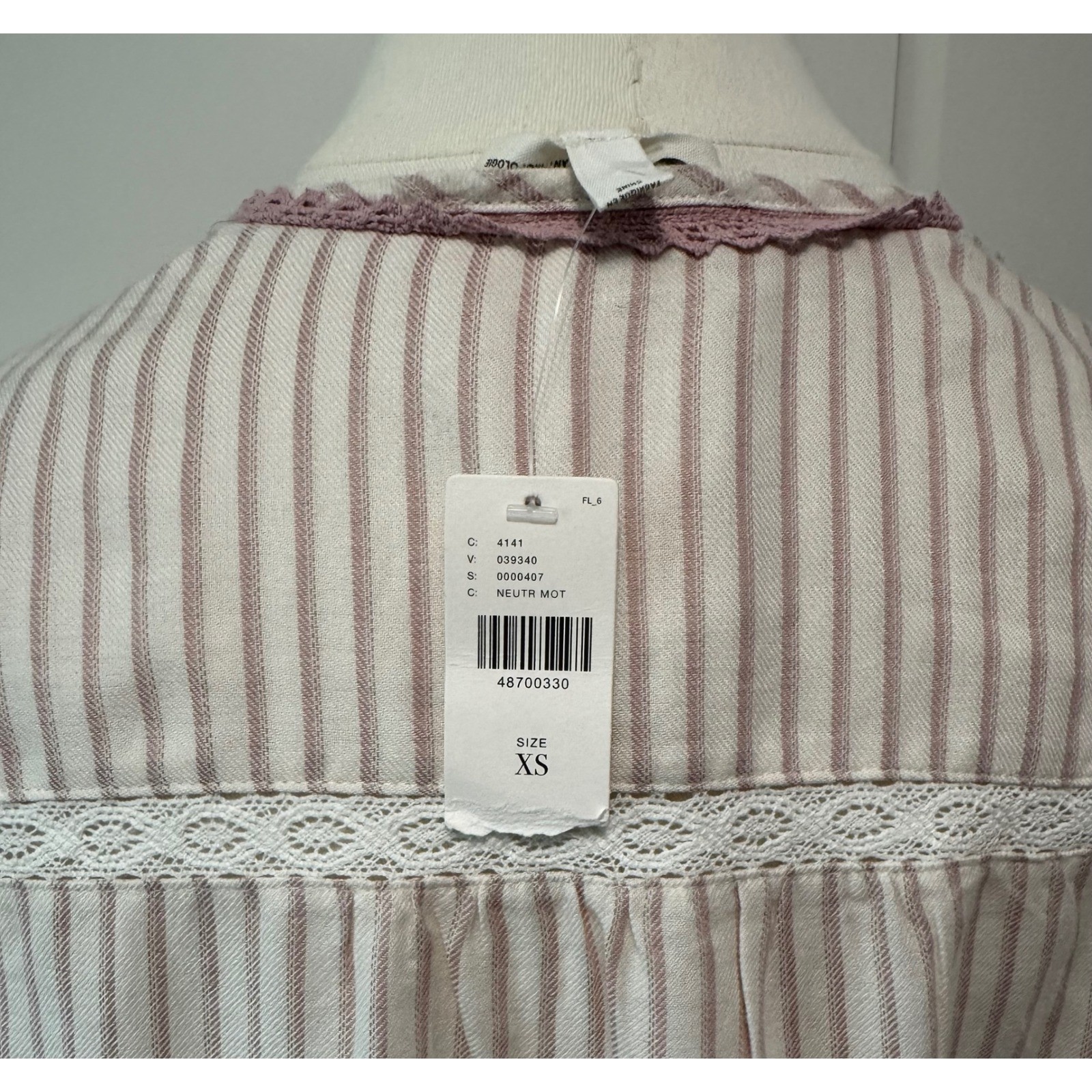 Anthropologie Floreat Striped Sleep Dress Tassel Tunic Embroidered Mauve XS New