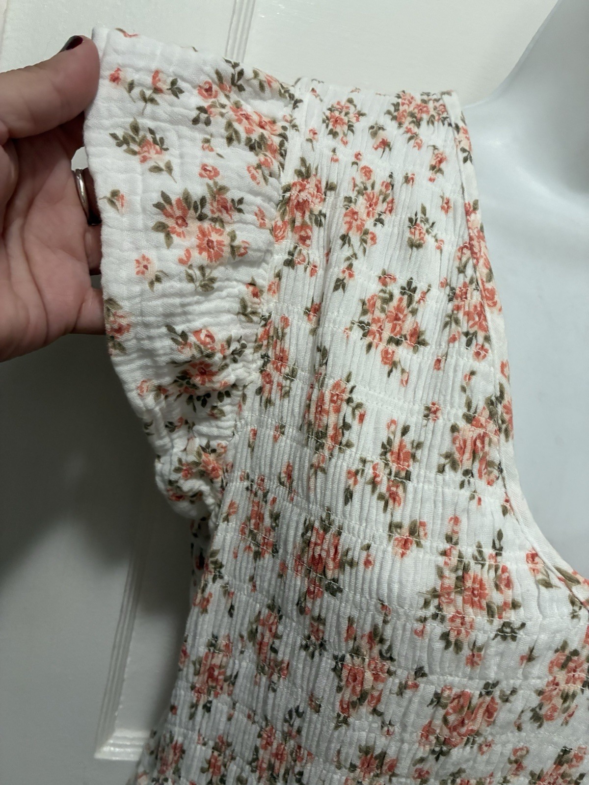 Cottage Core Pink Ditsy Rose Floral Smocked 100% Cotton Midi Dress XL