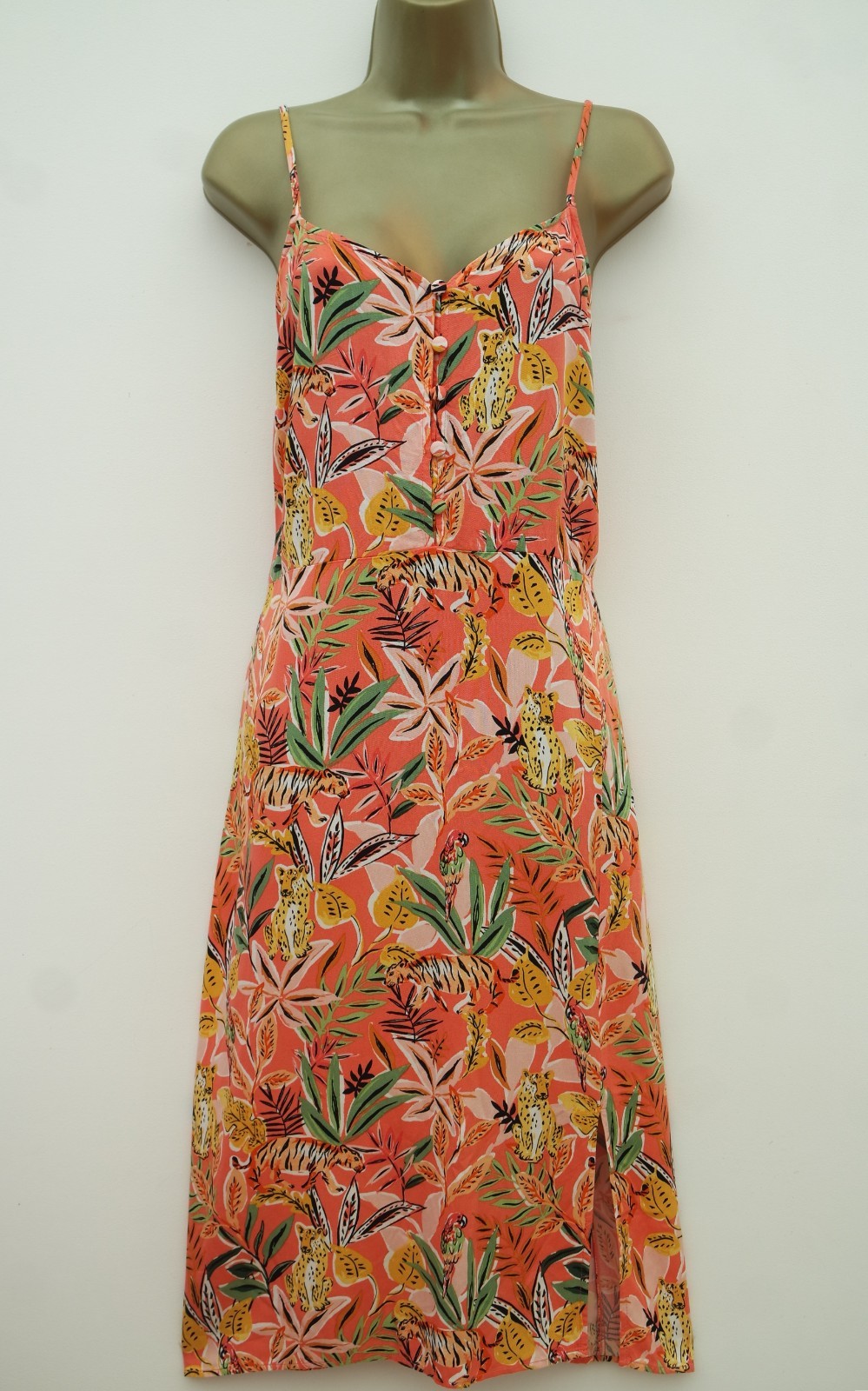 TU CORAL JUNGLE ANIMAL PRINT STRAPPY MIDI SUN DRESS SIZE 14 STRAPPY TIE WAIST