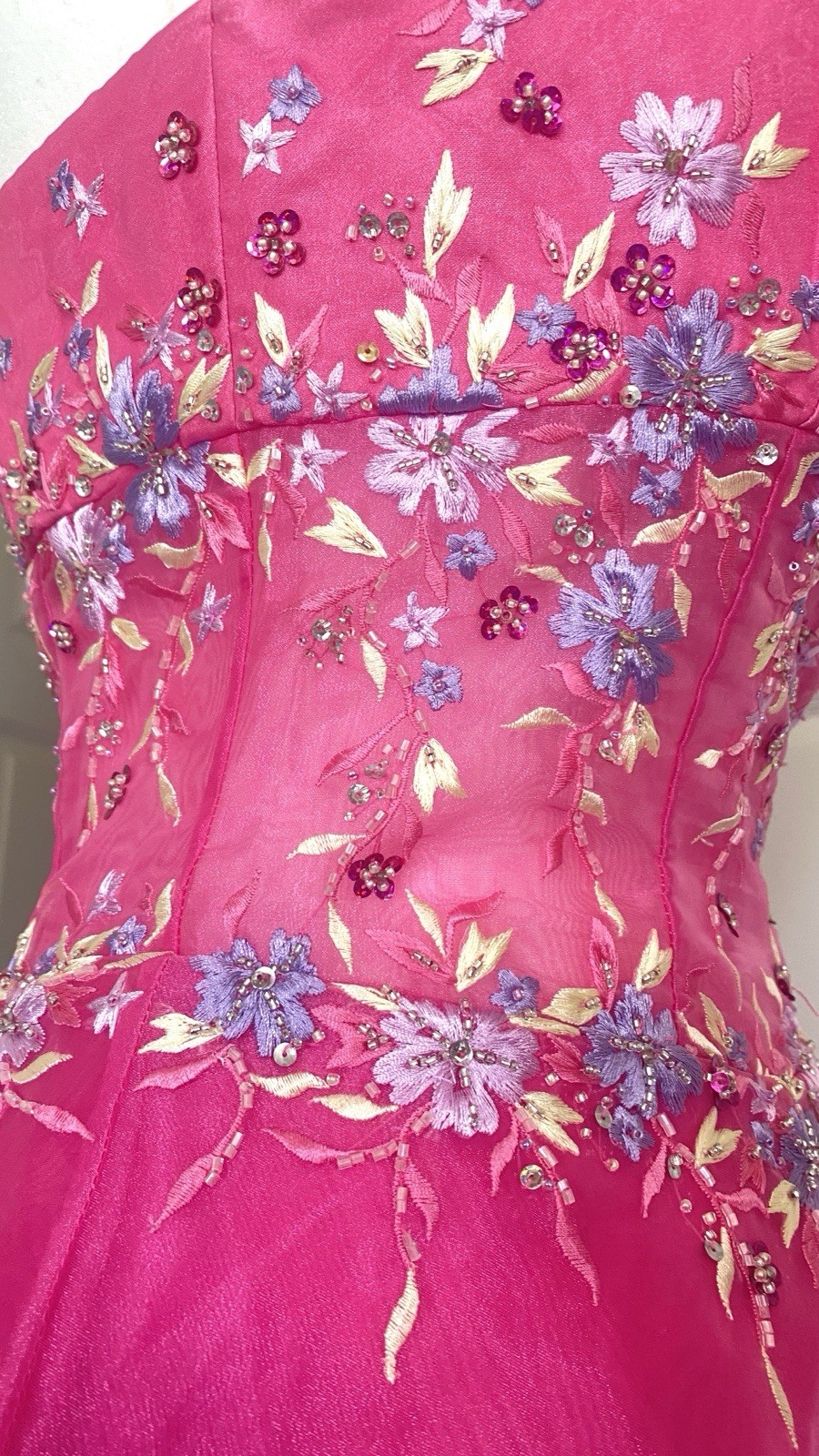 Fuchsia Strapless Floral Beaded Long Gown Dress Size 4