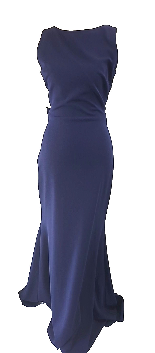 Betsy & Adam Maxi Formal Gown Sz 6 Back Bow Full Length Back Ruffle Slight Train