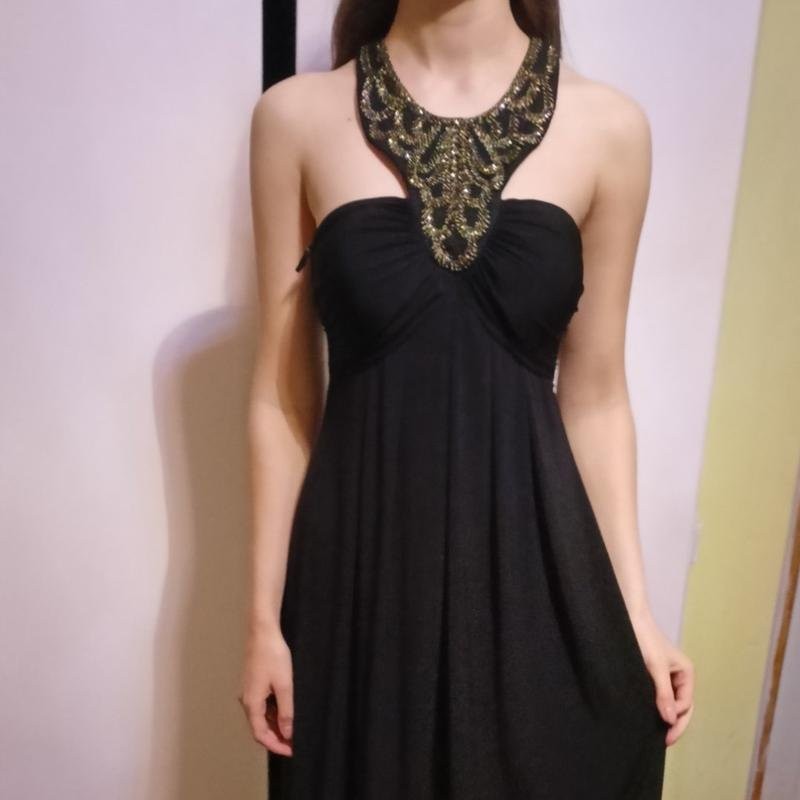 Women American Vintage Dress Black Polyester 38 / #50BM