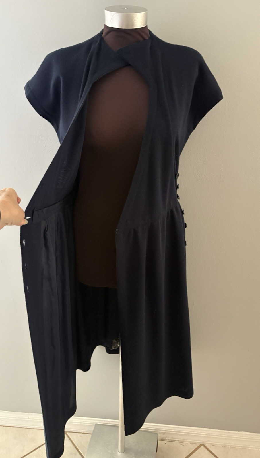 Vintage Adele Simpson Wrap Dress Size 6 Navy Blue Heritage Quiet Luxury Bergdorf