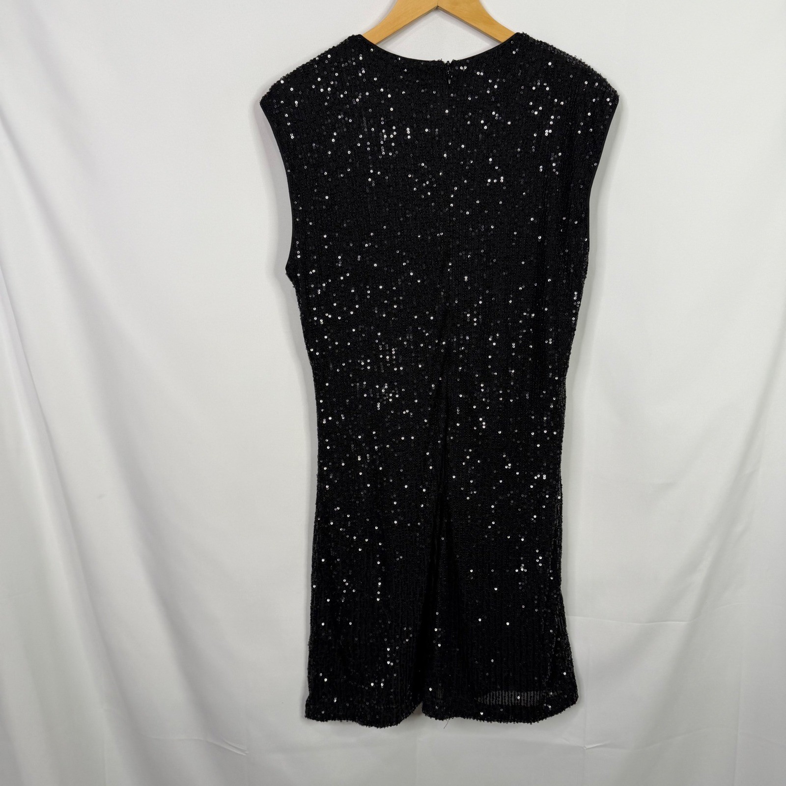 Skies Are Blue Womens Black Sequin Sleeveless Shift Dress Size L NWT