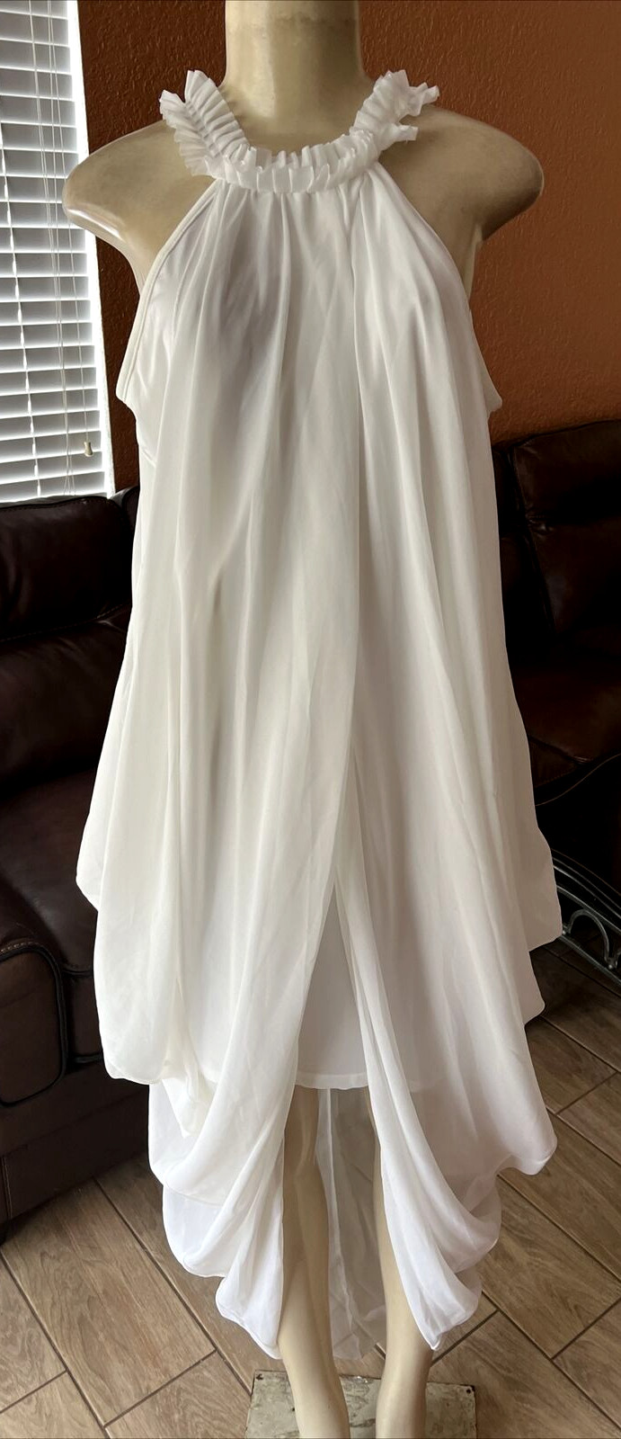 Sheer Chiffon Folds Hi Low Loose Dress Delicate White XL xb4