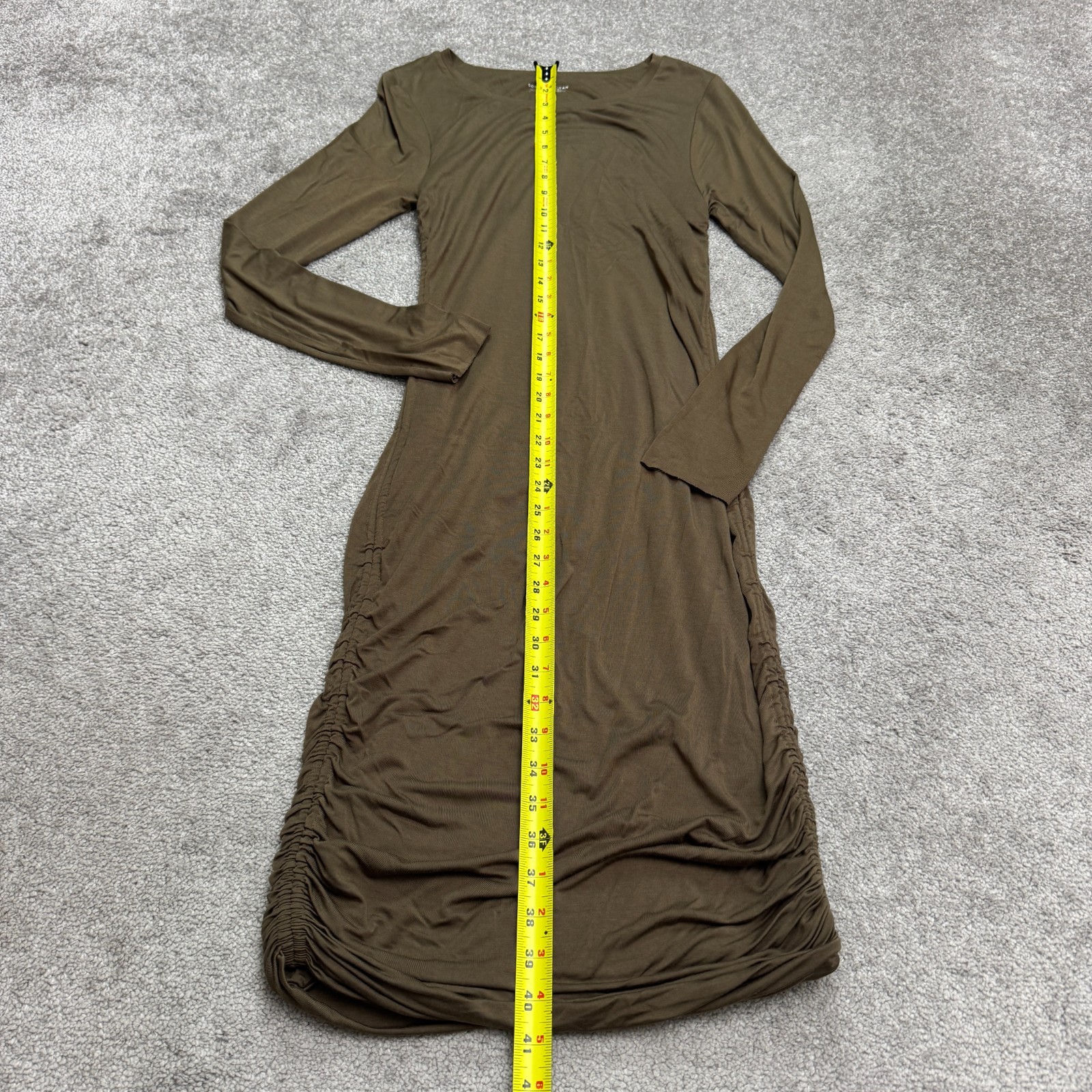 Good American Ruched Maxi Dress Womens 3 Large Green Long Sleeve Rayon Stretch