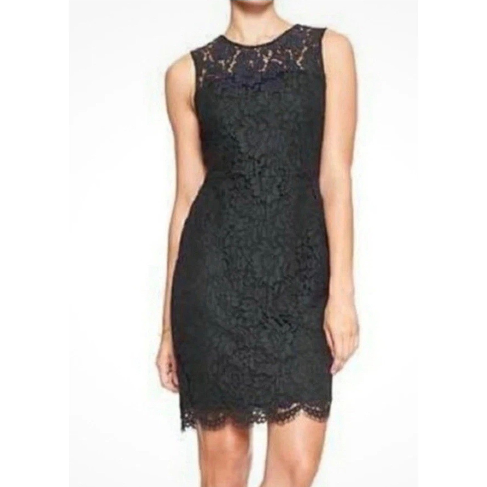Banana Republic Petite Lace Sheath Dress Women’s 00P Black Keyhole Back Zip