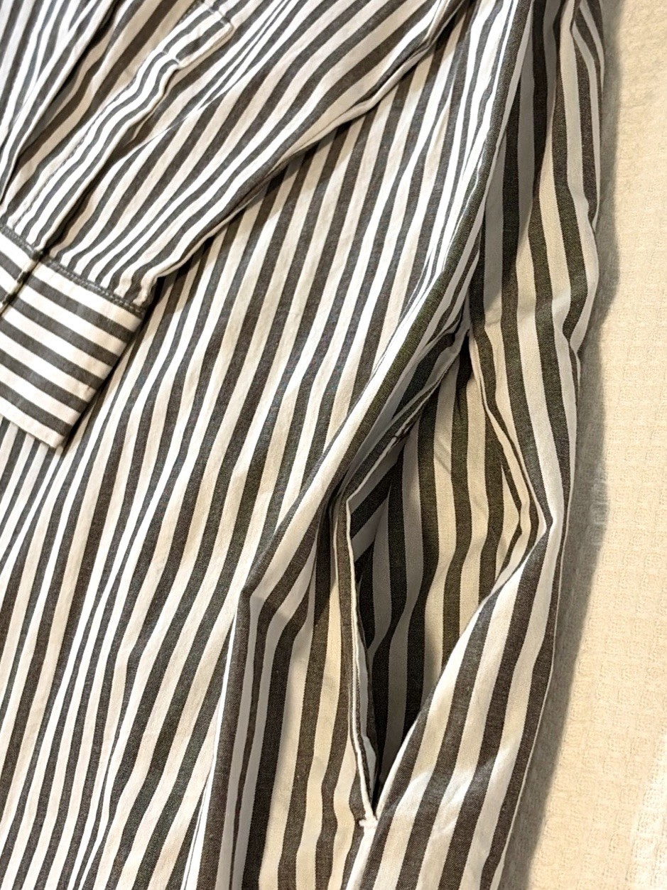 LOFT Petite Large Gray White Stripe Maxi Shirt Dress Button Front Cotton Stretch