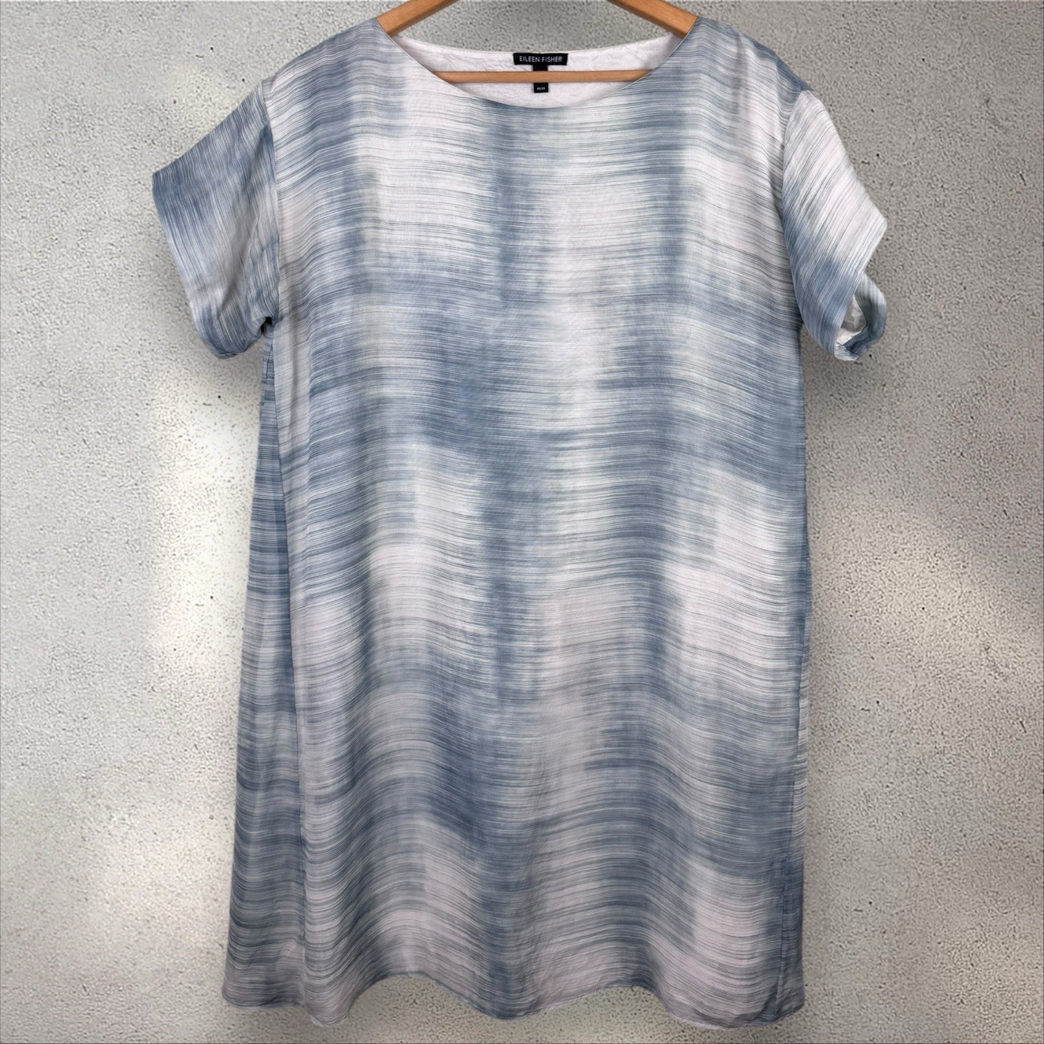Eileen Fisher 100% Silk Bateau Neck Short-Sleeve Shift Dress Size Medium