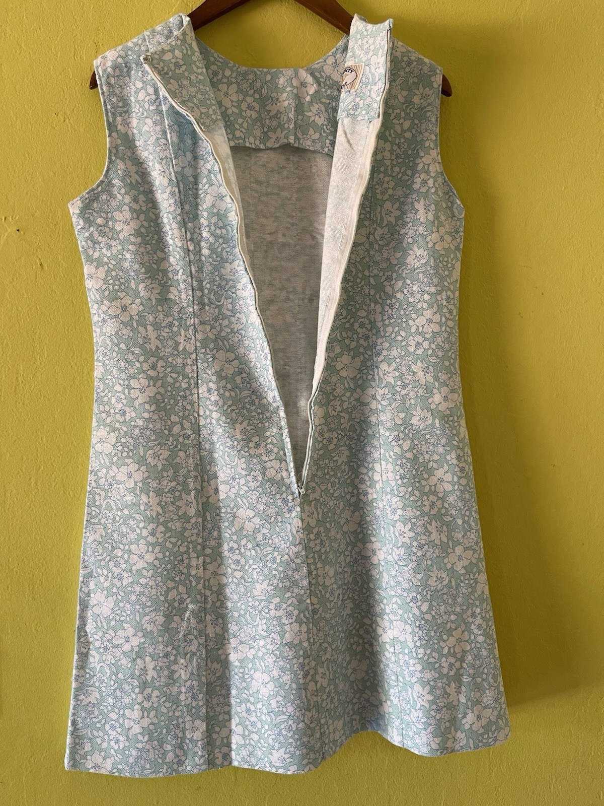 Vintage Liberty Circle Blue White Floral Shift Dress Round Neck Knee M