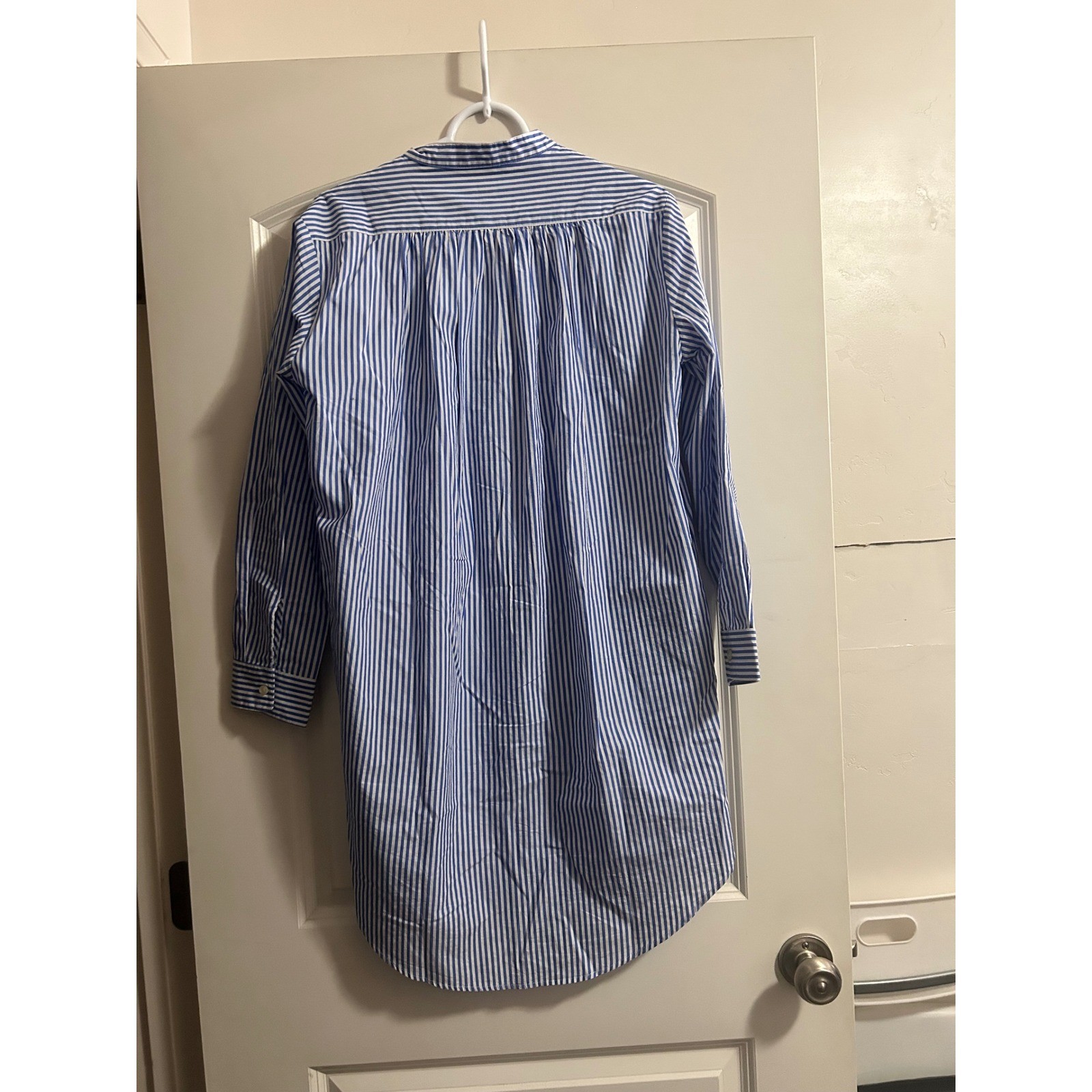 KULE Womens Blue White Striped Band Collar Button Down Tunic Shirt dress Medium