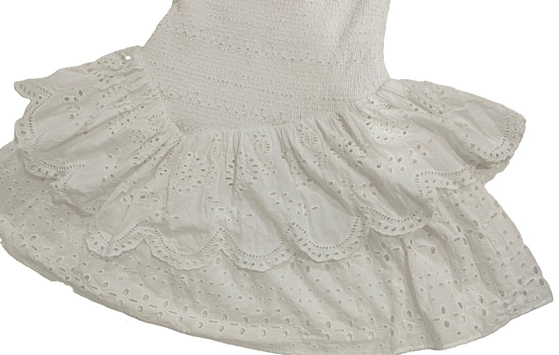 LoveShackFancy Jayce Broderie Anglaise Mini Dress Antique White Small $485