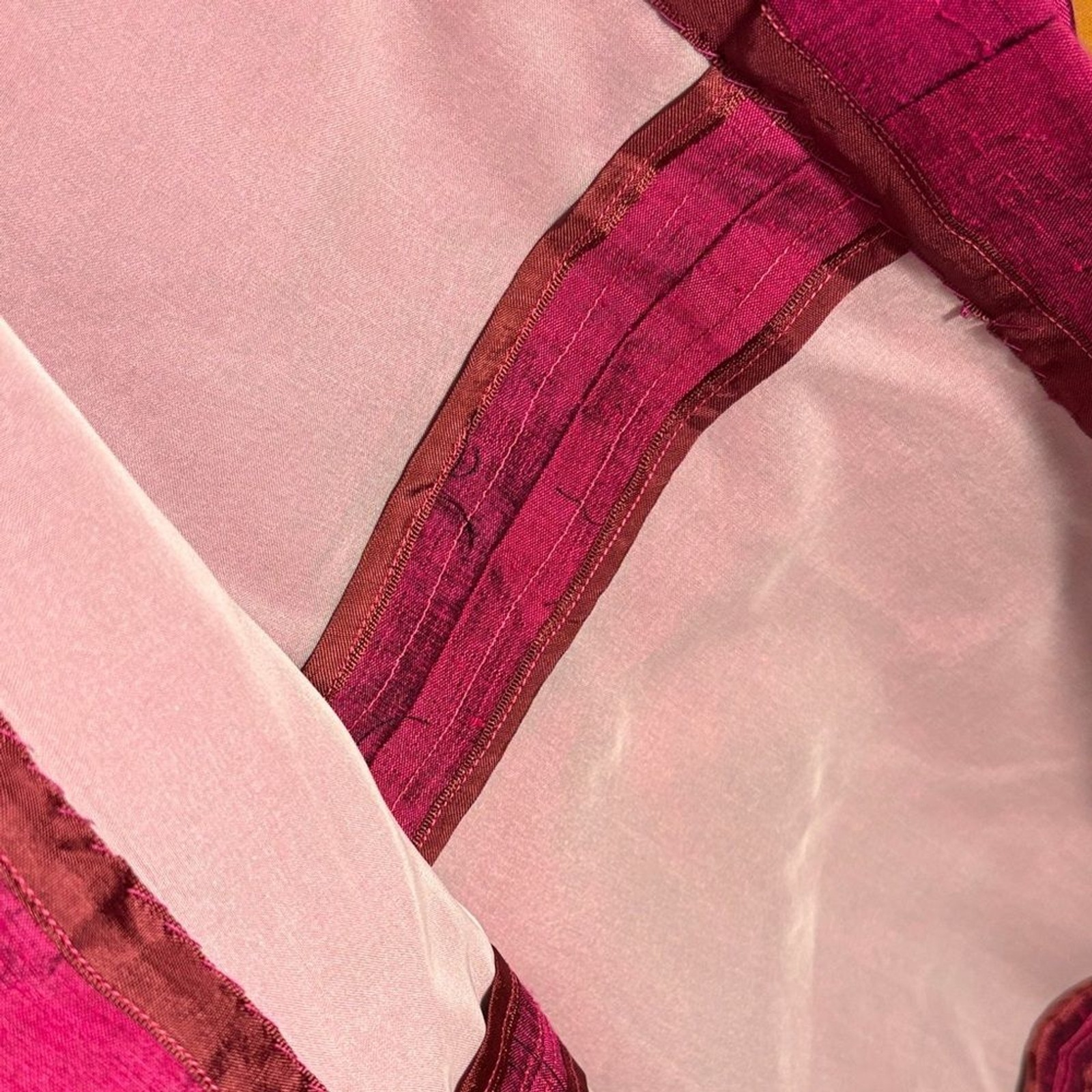 Vintage 60’s raspberry linedPink shantung silk maxi Dress with Gold Sequin Trim
