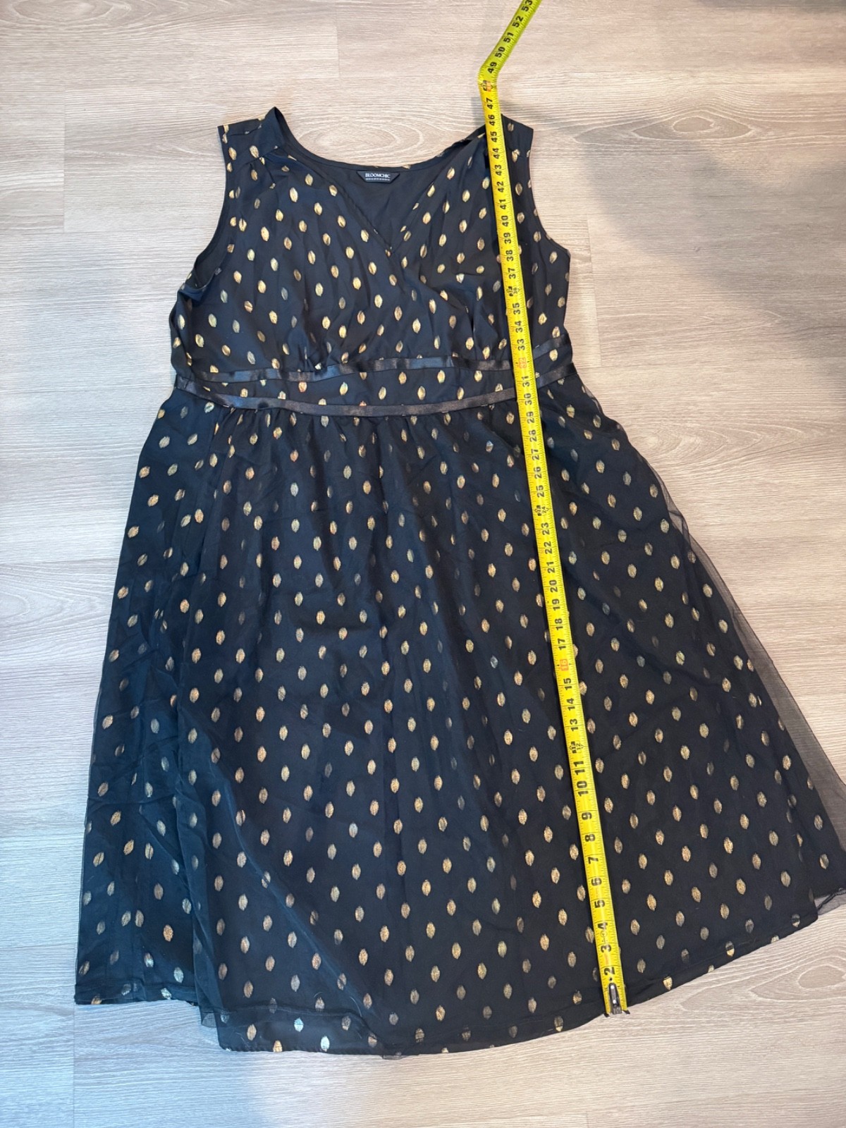 BloomChic Black Gold Polka Dot V-Neck Midi Dress Plus Size 22-24 w/ Pockets!