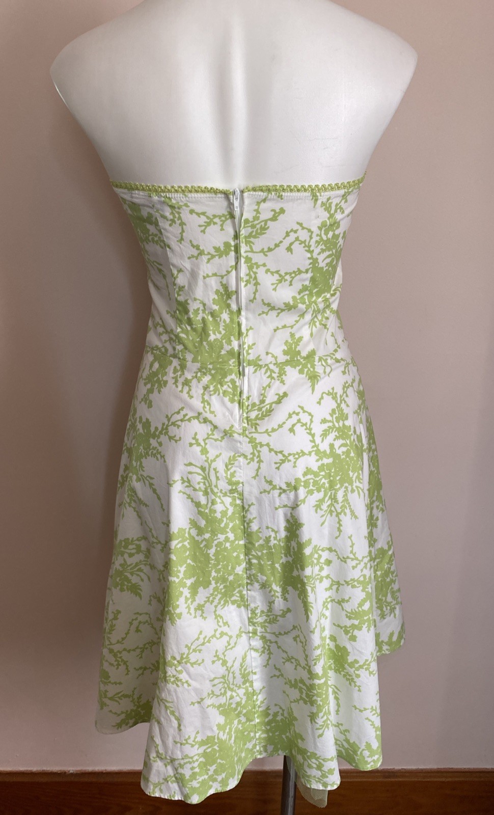 VTG Y2K Studio Y Strapless Green White Floral Dress Fit Flare Fairy 3 Small