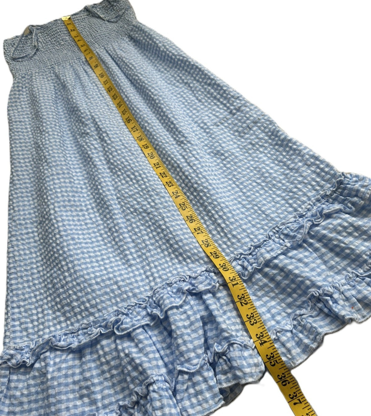 Cottagecore Blue Gingham Midi Sleeveless Straps Dress Size Medium Cotton