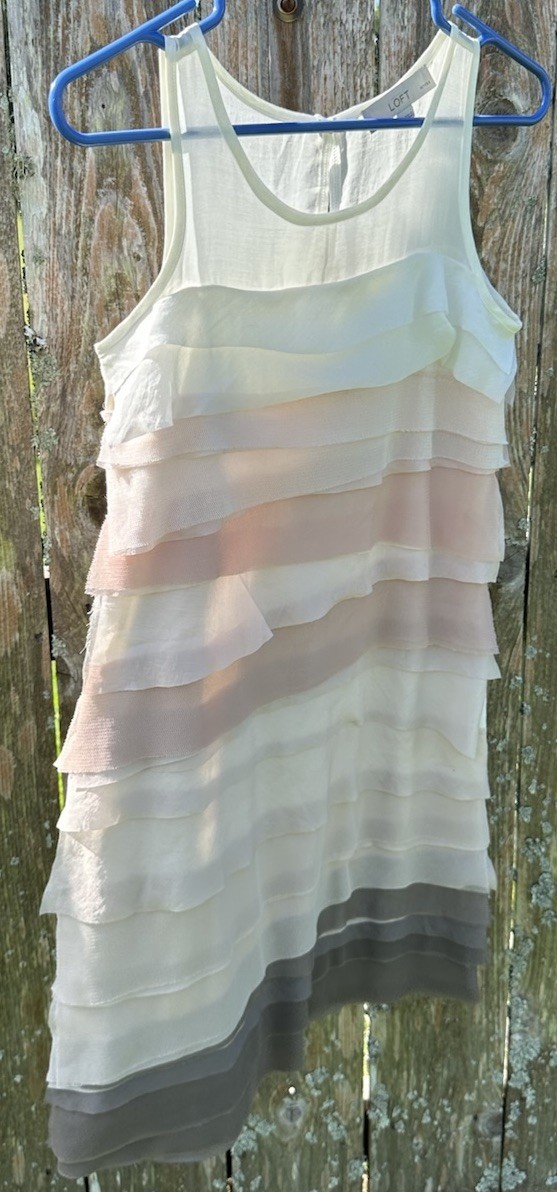 LOFT Layered Sheer Neutrals Sheath Dress Keyhole Button Back Closure Size 0P