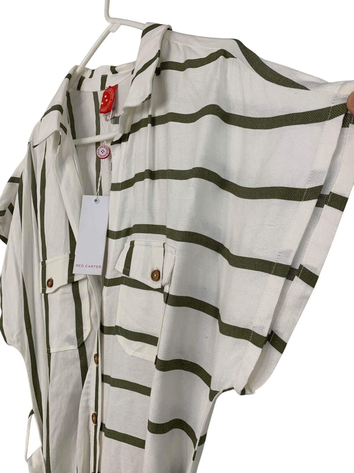 Red Carter Shay Safari Striped Button-Down Midi Shirt Dress Belt Pockets L 8742