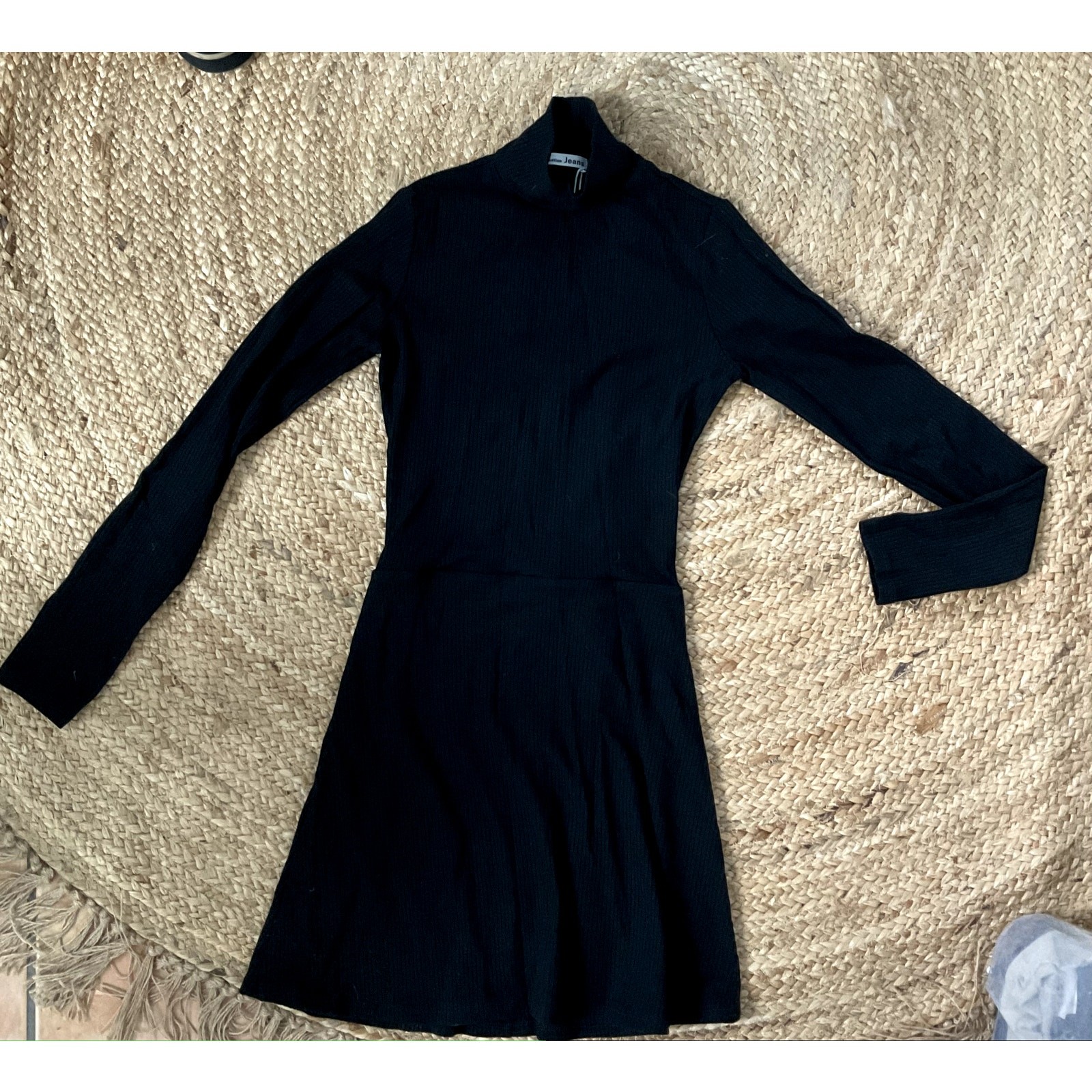 Reformation Jeans Maya Black Ribbed Long Sleeve Mini Dress Women’s XXS NWT