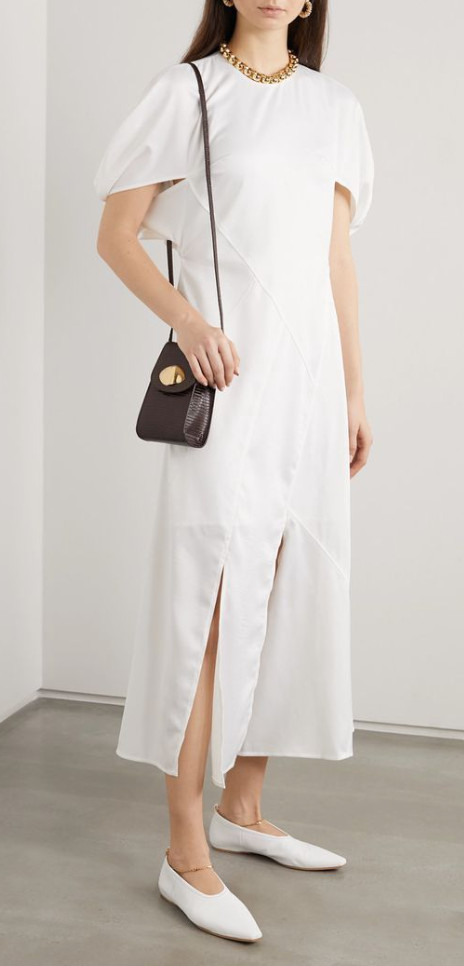 Rejina Pyo Lucinda Dress satin crinkle midi dress in ivory UK 10 | EU 38