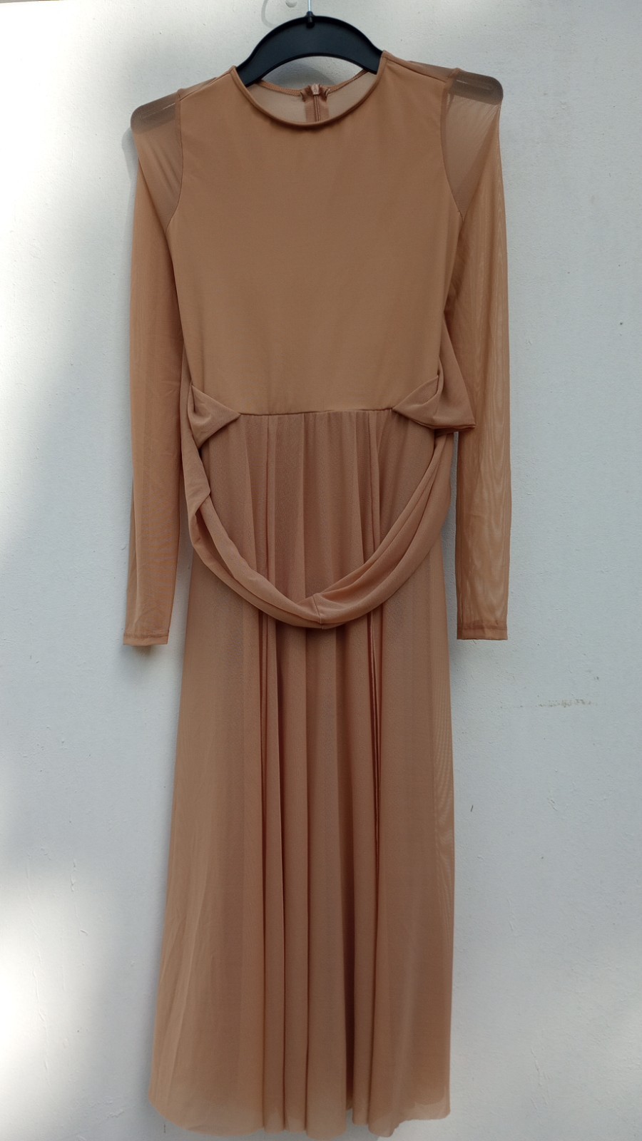 Balera Taupe Camel Long Sleeve Brown Dance Dress Floor Length Flowy Skirt