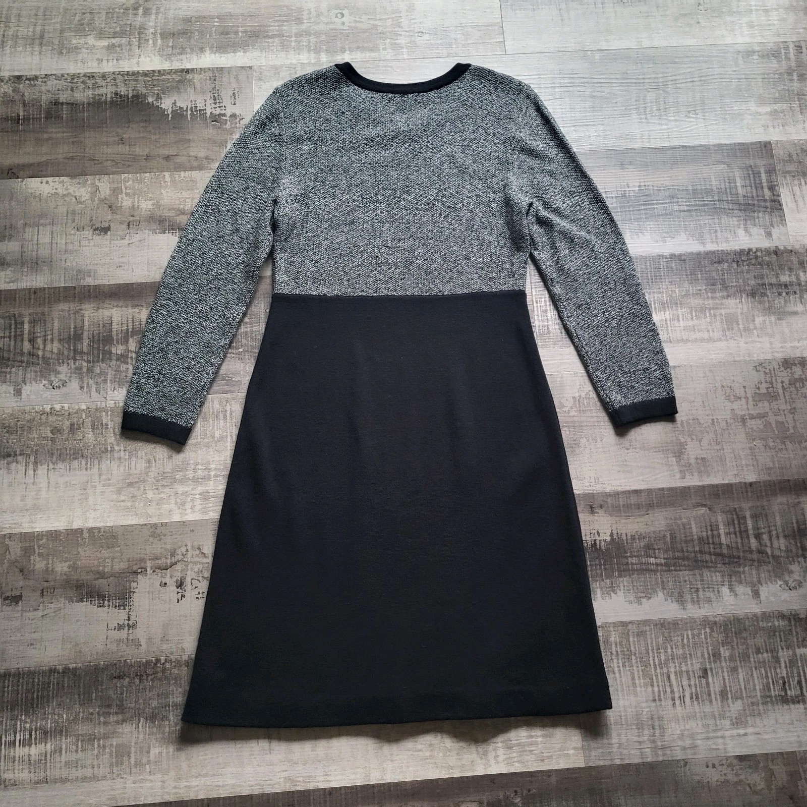 Talbots Sweater Dress Medium Petite Black Gray Colorblock Cashmere Blend Classic
