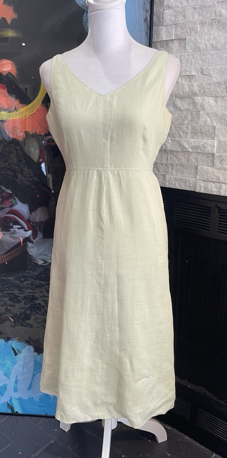 J Crew Pale Green Linen Fit And Flare Dress Size 4 Petite