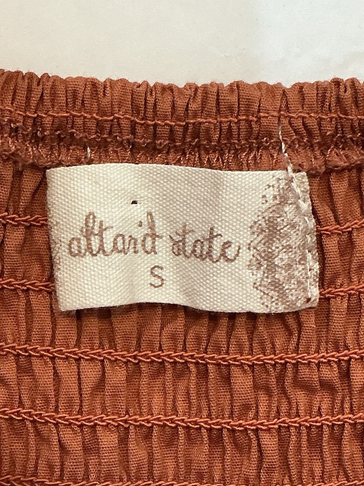 Alter’d State Dress Womens Small Rust Smocked Puff Sleeve Tiered Mini Boho
