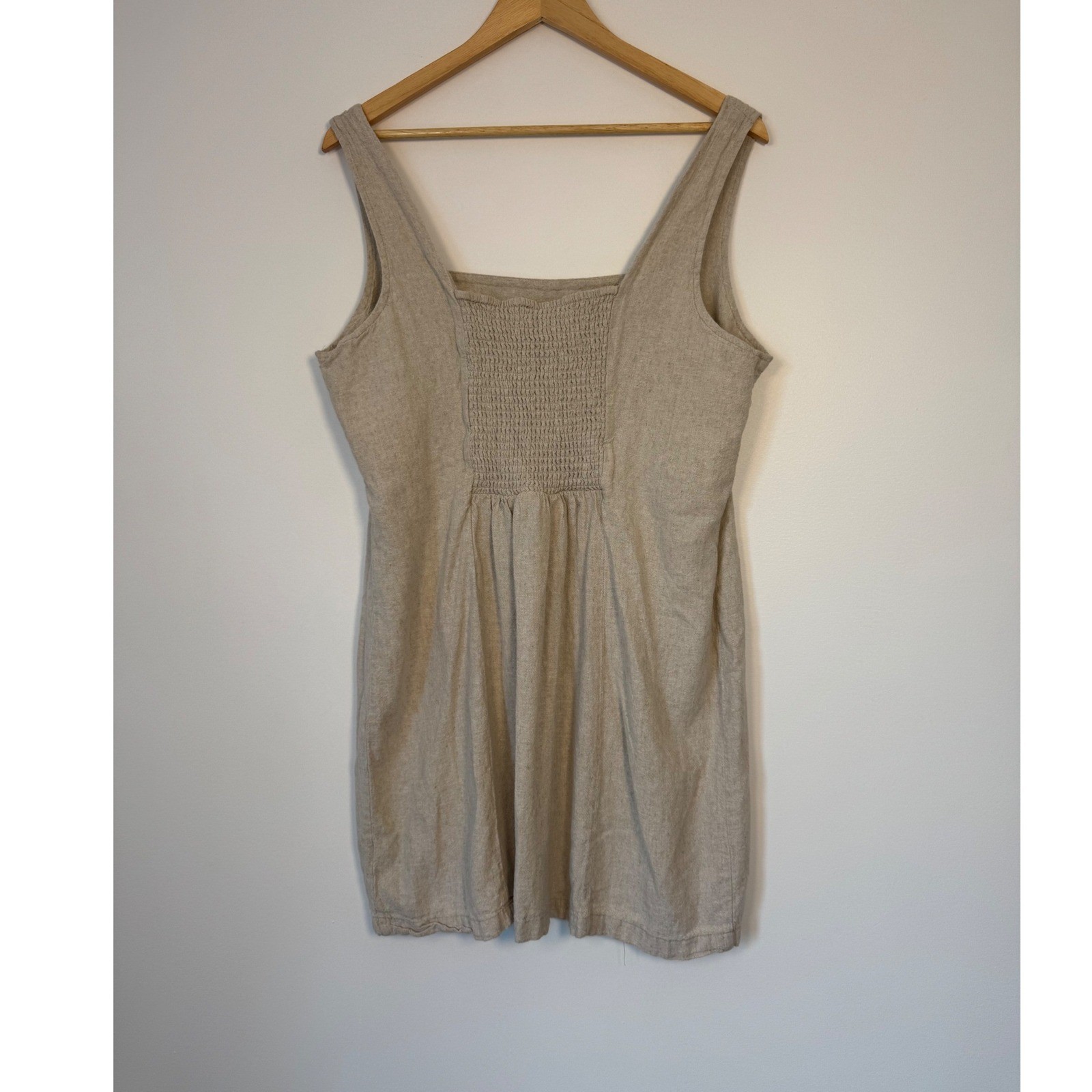Linen Core Old Navy Smocked Back Mini Dress Womens XL Oatmeal Beige