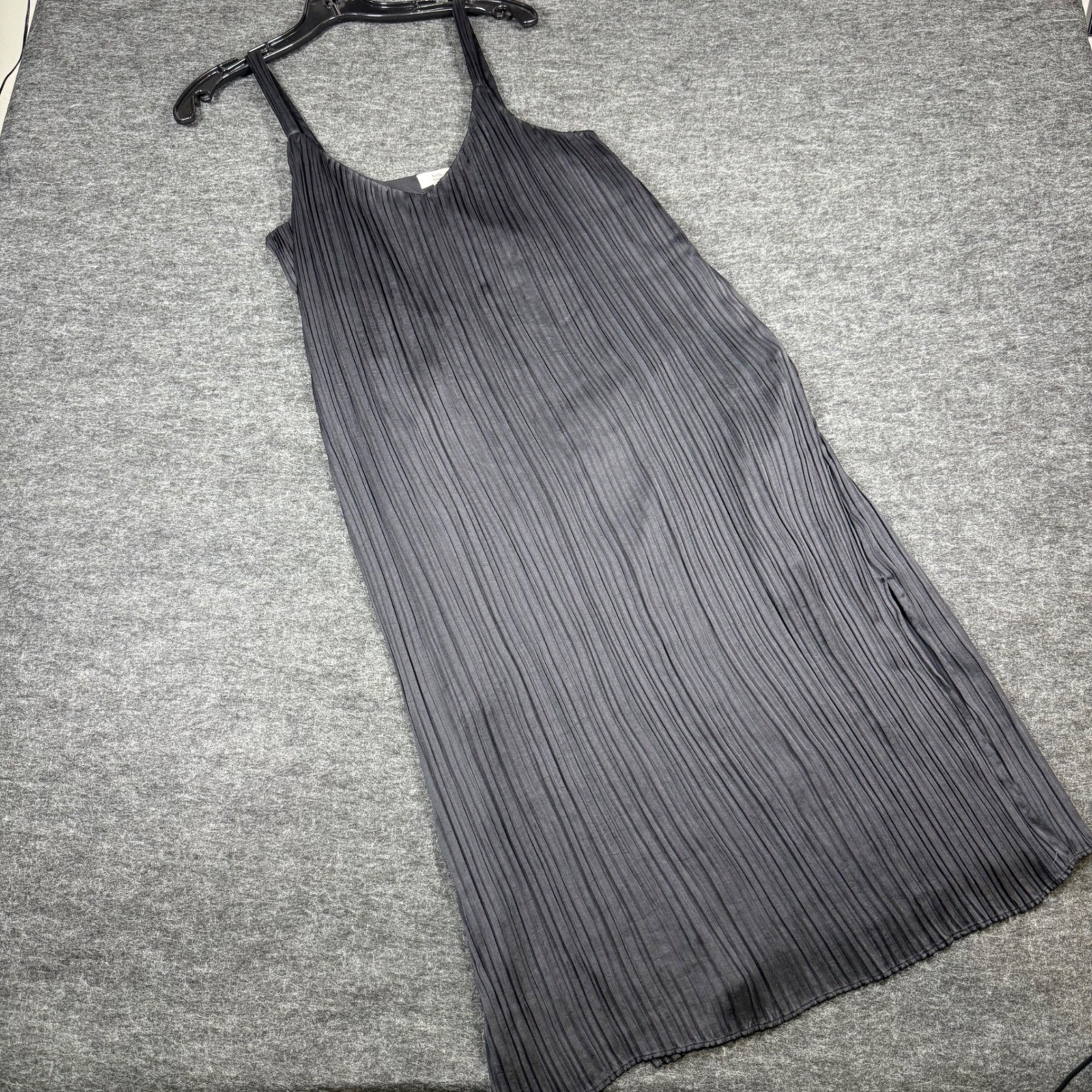 Little Moon Black Pleated Midi Slip Dress Side Slit Women’s Size M
