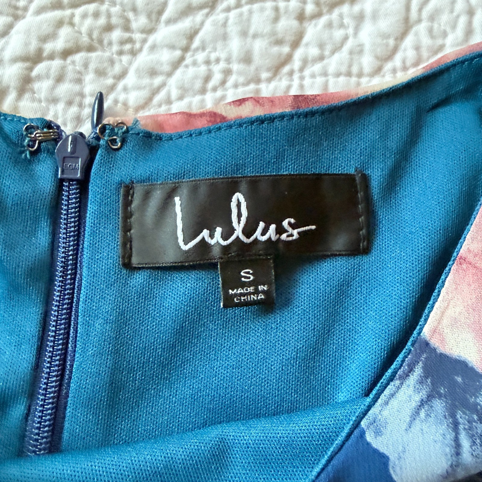 NWT Lulus Joyful Noise Denim Blue Floral Print Mini Dress Blue Chiffon Size S
