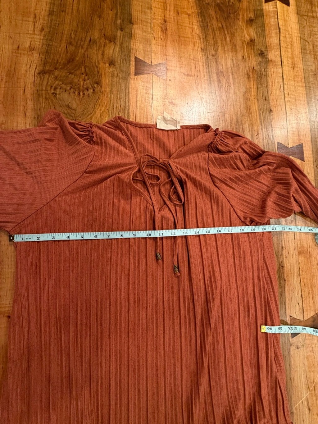Dress Up Pleated Rust Terracotta Shift Mini Dress Bell Sleeve Boho Tiered M