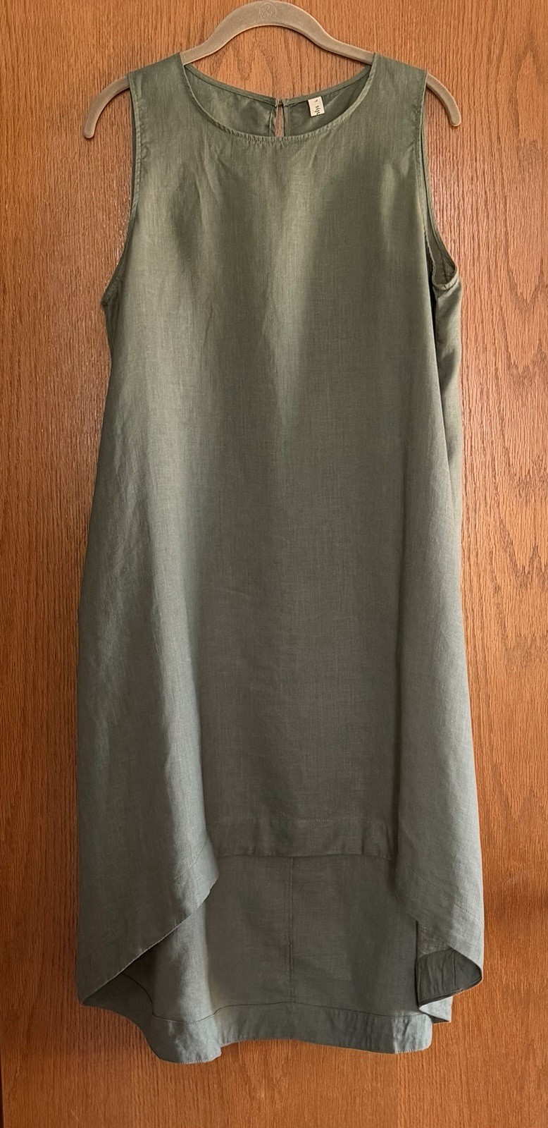 Amazhiyu Green High Low Sleeveless Linen Dress Large Lagenlook Boho Minimalist