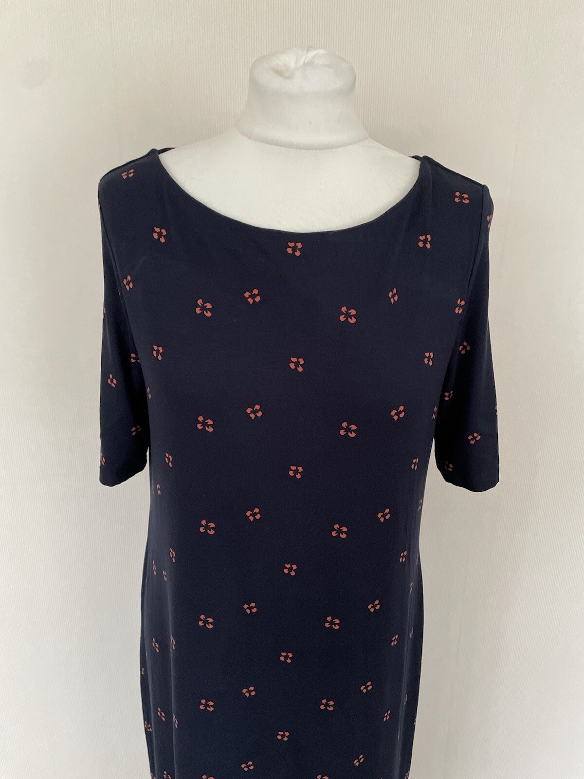 FAB Hobbs Navy Blue Orange Random Simple Floral Print Jersey Dress Size 12 VGC